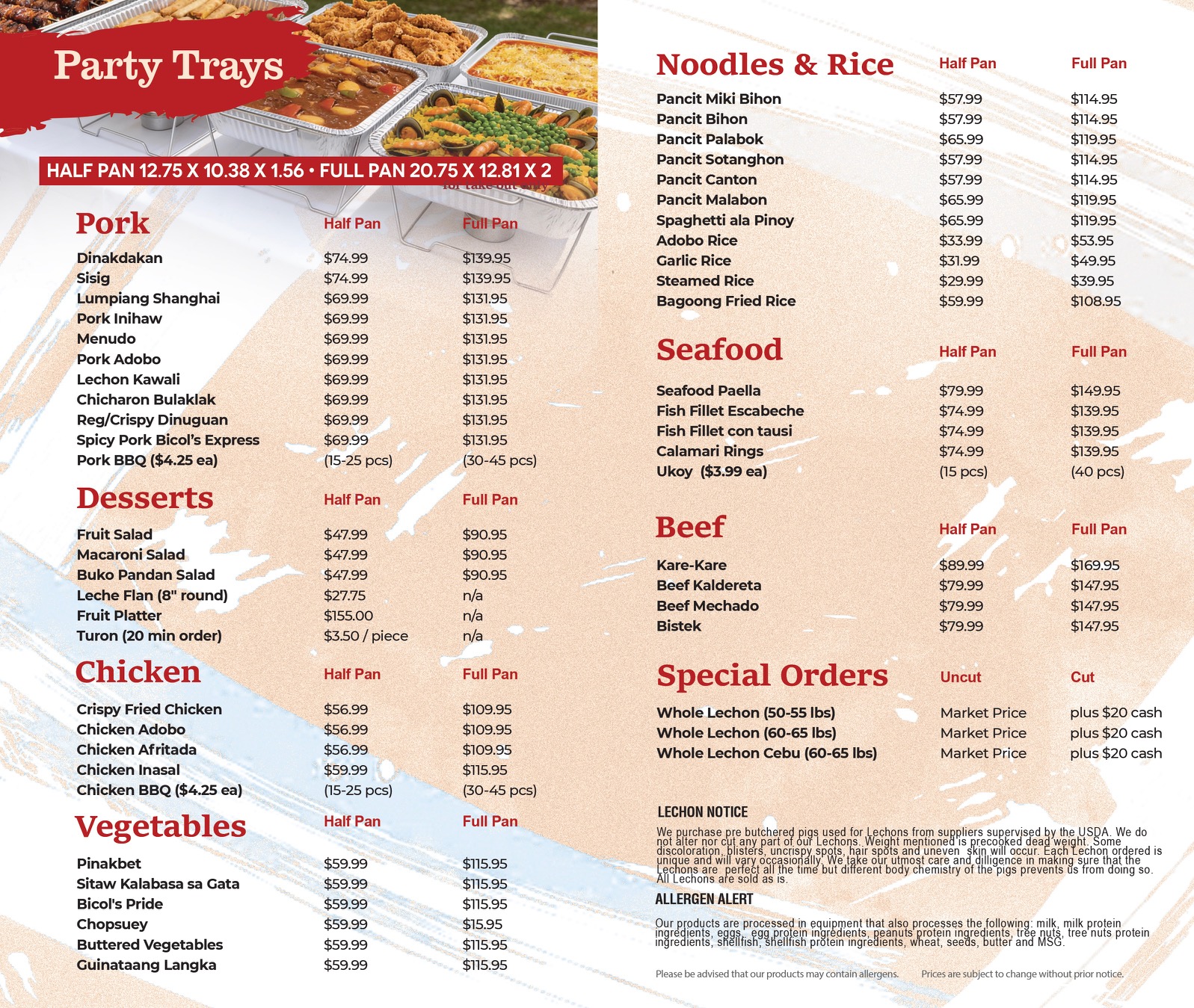 Kalesa party tray menu